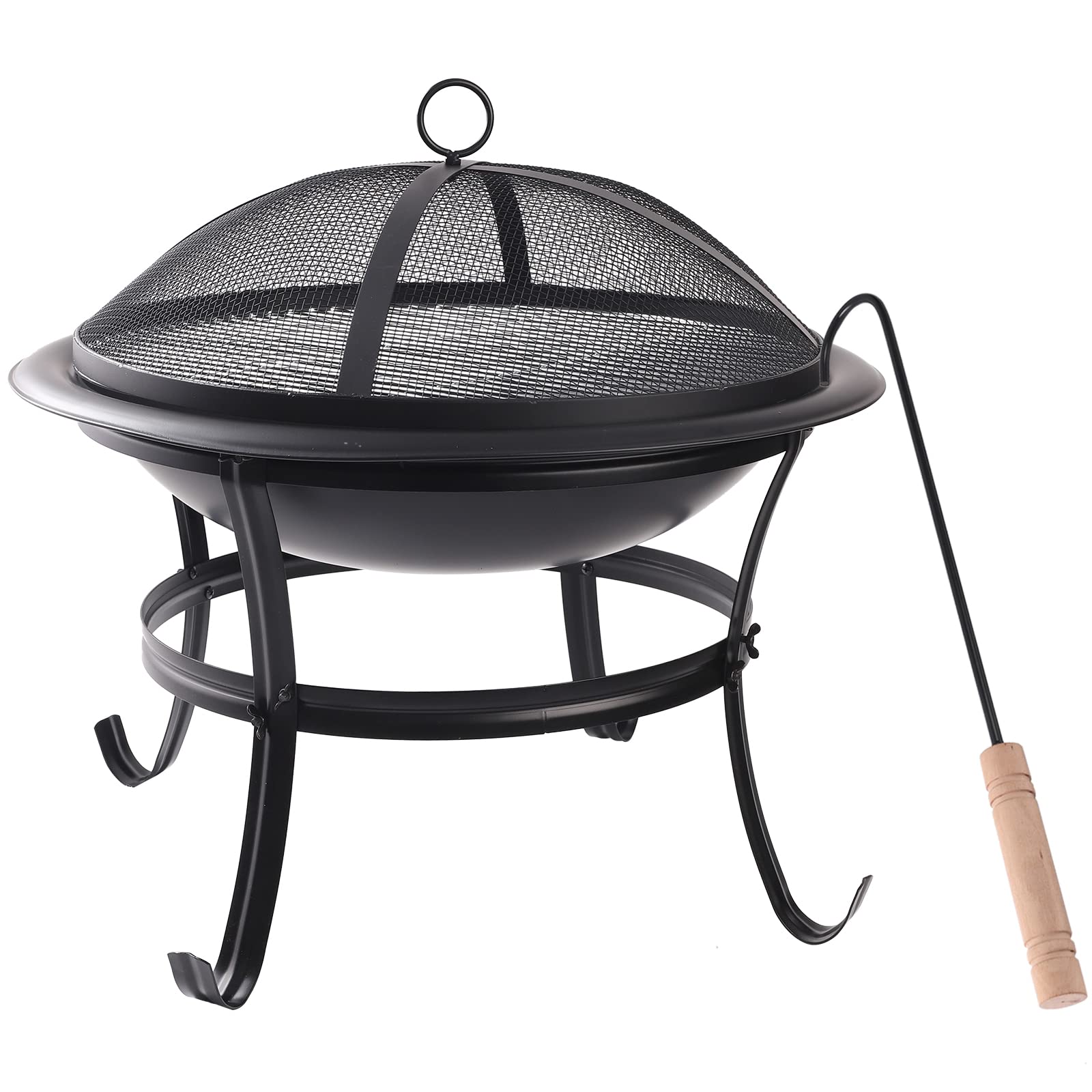 SOBEIT 2 in 1 Fire Pit with BBQ Grill, Outdoor Wood Burning Fire Pit with Spark Screen & Fire Poker, Portable Fire Pit Bowl for Outside Garden Patio(Black, 22inch)