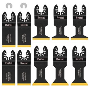 Oscillating Multitool Blades, 10Pcs Titanium Oscillating Tool Saw Blades Kit for Cutting Hard Material Metal Wood Nails Plastic, Compatible with Rockwell Dewalt Milwaukee Makita Ryobi