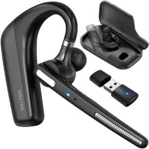 ultralight bluetooth headset with noise cancelling microphone, business wireless headphones with mic, auto-pair usb dongle for pc/laptop, handsfree, mute & volume buttons, for meet|skype|zoom|teams