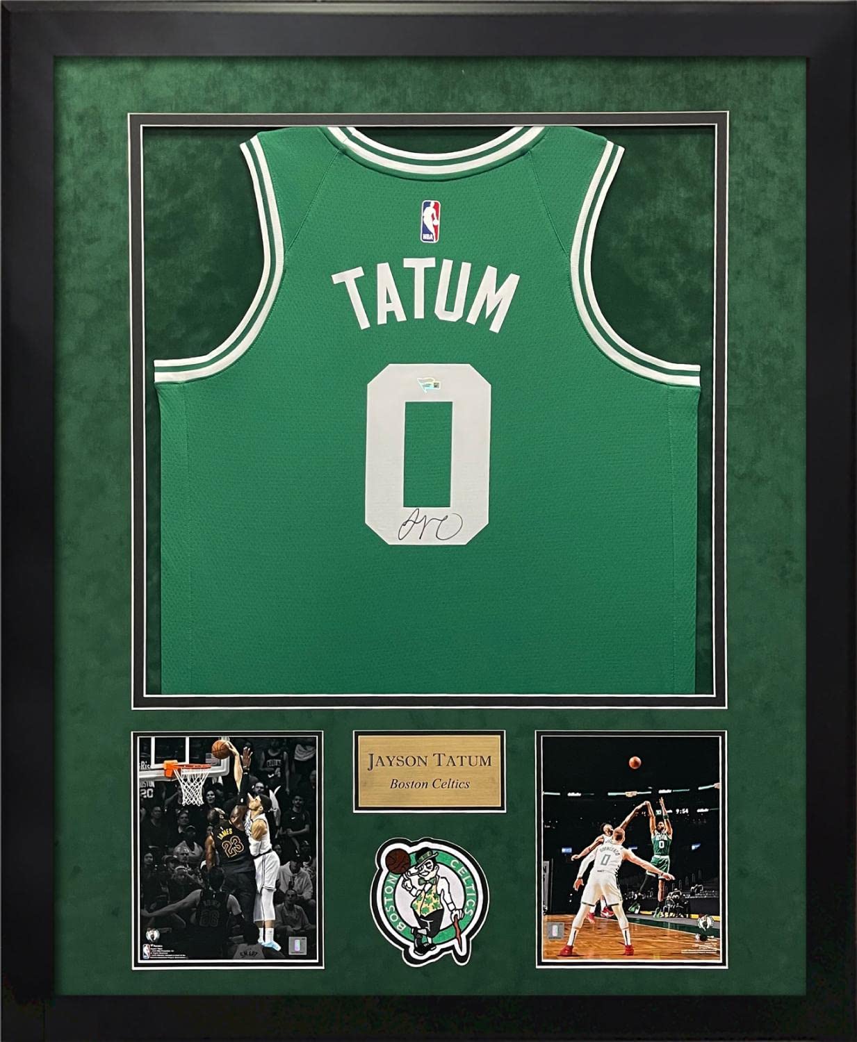 Jayson Tatum Autograph Jersey Green Framed 37×45 - Autographed NBA Jerseys