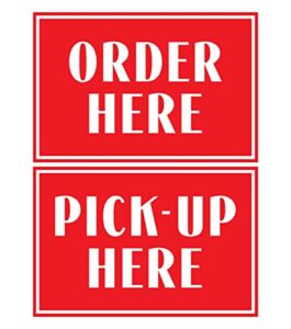 order here pick up here sign stickers set | coffee bar, food truck, ice cream shop, store display and decor signs. outdoor rated vinyl decals, 8" x 12"