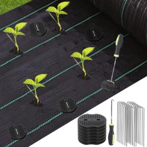 weed barrier landscape fabric - 4 x 50ft heavy duty weed blocker blanket cloth with 20 staples & gasket, 3.2oz double-layer weaving gardening mat landscaping ground cover for vegetable flower bed