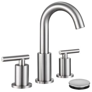 widespread bathroom faucet with sink drain and supply hose, brushed nickel 3 hole faucet for bathroom sink, childano satin nickel 2-handle bathroom faucet ch2183bn