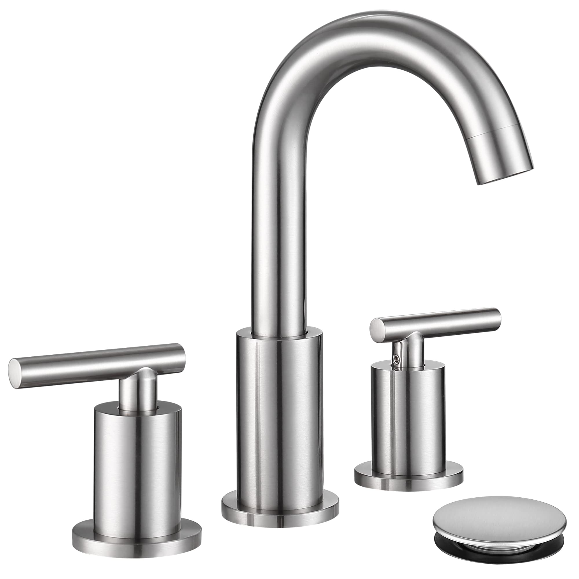 Widespread Bathroom Faucet with Sink Drain and Supply Hose, Brushed Nickel 3 Hole Faucet for Bathroom Sink, ChiLDano Satin Nickel 2-Handle Bathroom Faucet CH2183BN