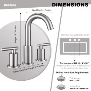 Widespread Bathroom Faucet with Sink Drain and Supply Hose, Brushed Nickel 3 Hole Faucet for Bathroom Sink, ChiLDano Satin Nickel 2-Handle Bathroom Faucet CH2183BN