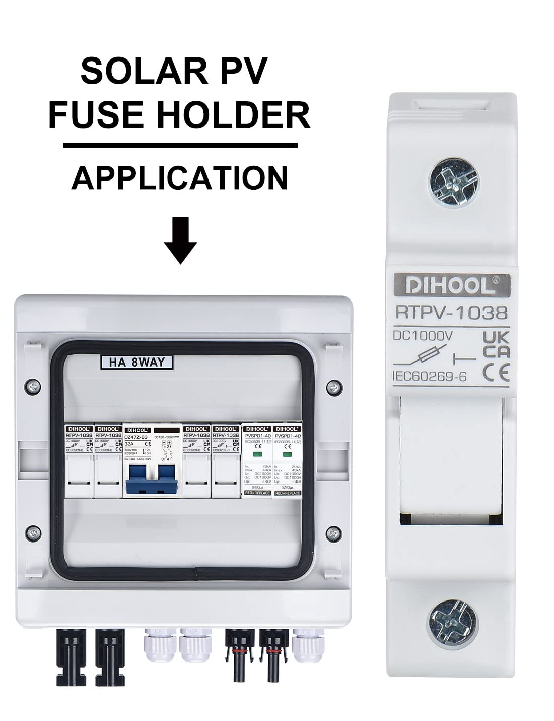 DIHOOL 30 Amp Inline Fuse for Solar Connector, 4pcs Solar fuses Holder, DIN Rail Solar Panel Fuse