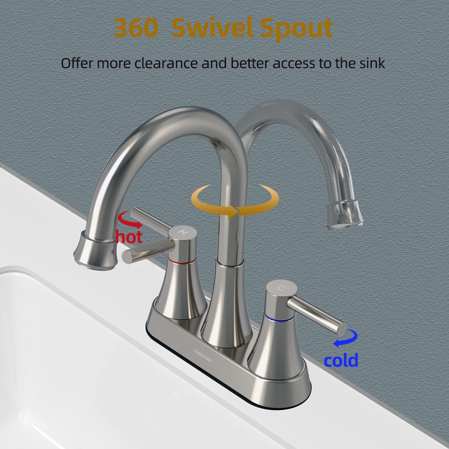 4 inch 2-Handle Centerset Faucets Bathroom Sink Faucet with Pop Up Drain,360 Swivel Spout,Stainless Steel Lead-Free Sink Faucet with 2 Water Supply Lines for Bathroom Sink 2-3 Holes (Brushed Nickel)