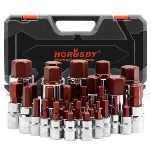 horusdy allen socket set | 32-piece hex bit socket set | s2 steel socket | sae and metric | 1/4", 3/8", & 1/2" drives