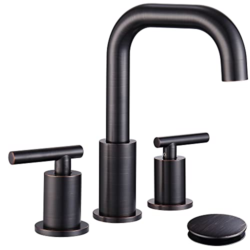 Oil Rubbed Bronze Bathroom Faucet 3 Hole, 2 Handle Rubbed Bronze Widespread Bathroom Faucet with Sink Pop Up Drain and Faucet Supply Lines, ChiLDano Bronze Bathroom Faucet CH3166ORB