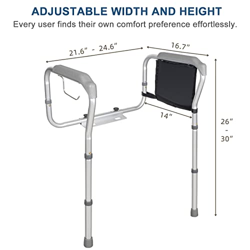 Toilet Safety Rails for Elderly, HEPO Handicap Toilet Frame with Handles and Storage Bag, Adjustable Height and Width for Bathroom Toilet Seat, Safety Assist Frame with Grab Bar for Senior Disabled