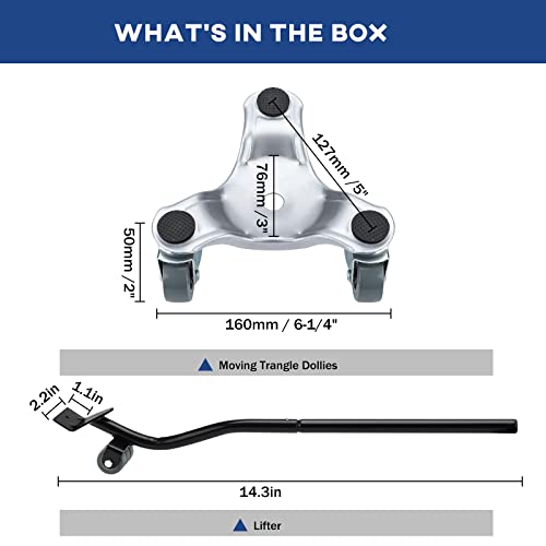 Insdawn Furniture Dolly,Furniture Sliders with Lifter, Moving Dollies with Wheels Heavy Duty 500 LB Load Capacity, 6-Inch Steel Tri-Dolly, 3 Wheel Roller Move Tools Lifting Equipment, 4 Pack, Sliver