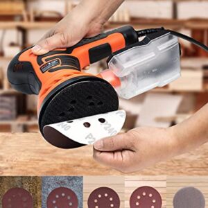 Random Orbital Sander, DWT 2.8A 350W Power Orbital Sander with 7 Variable Speed, 14Pcs Sanding Discs(2Pcs Upgrade Dust-free Sandpaper), Cyclone Box, 5-Inch Corded Electric Sander for Sanding Wood/Rust