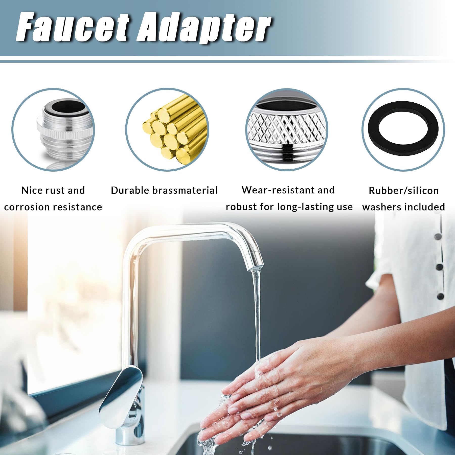 Happyreise Faucet Adapter Kit, Brass Kitchen Sink Aerator Adapter,Male/Female Sink Faucet Adapter to Connect Garden Hose, Water Filter, Standard Hose via Diverter (7 Pieces)