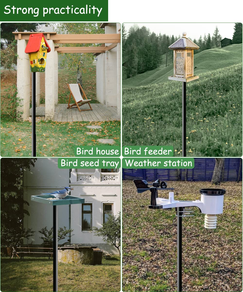 Mokeyder 105 Inch Bird House Pole Mount Kit, Adjustable Heavy Duty Bird Feeder Pole for Outdoors, Universal Mounting Post Set with 5-Prong Base, Black, 1 Pack