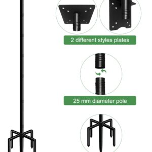 Mokeyder 105 Inch Bird House Pole Mount Kit, Adjustable Heavy Duty Bird Feeder Pole for Outdoors, Universal Mounting Post Set with 5-Prong Base, Black, 1 Pack