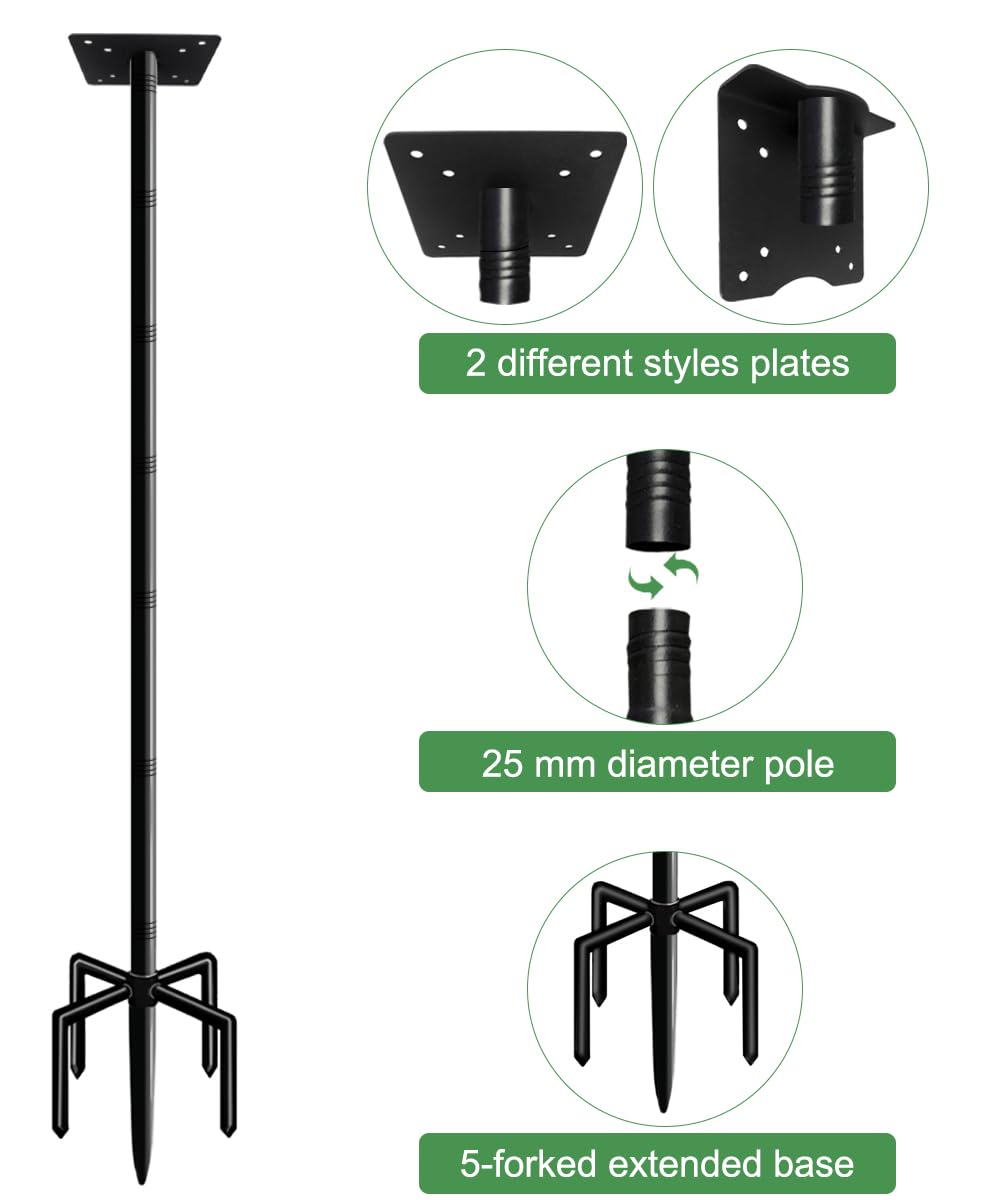 Mokeyder 105 Inch Bird House Pole Mount Kit, Adjustable Heavy Duty Bird Feeder Pole for Outdoors, Universal Mounting Post Set with 5-Prong Base, Black, 1 Pack