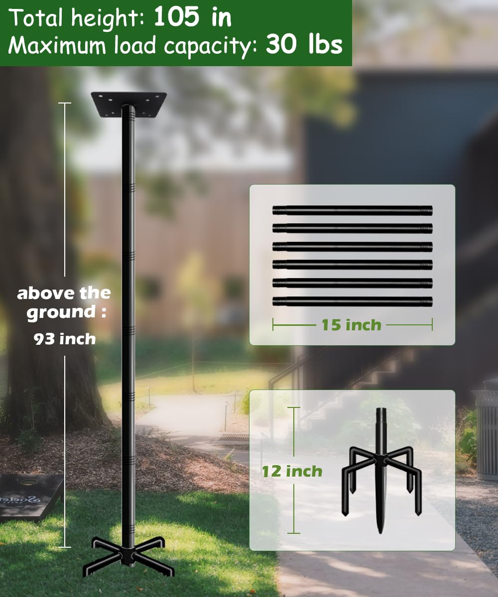 Mokeyder 105 Inch Bird House Pole Mount Kit, Adjustable Heavy Duty Bird Feeder Pole for Outdoors, Universal Mounting Post Set with 5-Prong Base, Black, 1 Pack