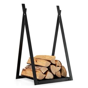 goplus 16” triangle firewood rack, outdoor small decorative firewood holder with raised base, firewood storage carrier log rack for indoor fireplace, fire pit, wood stove