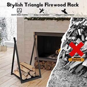 Goplus 16” Triangle Firewood Rack, Outdoor Small Decorative Firewood Holder with Raised Base, Firewood Storage Carrier Log Rack for Indoor Fireplace, Fire Pit, Wood Stove