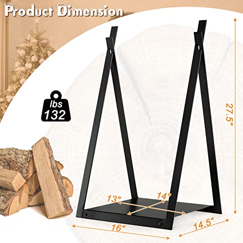 Goplus 16” Triangle Firewood Rack, Outdoor Small Decorative Firewood Holder with Raised Base, Firewood Storage Carrier Log Rack for Indoor Fireplace, Fire Pit, Wood Stove