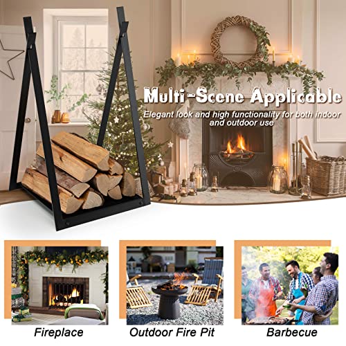 Goplus 16” Triangle Firewood Rack, Outdoor Small Decorative Firewood Holder with Raised Base, Firewood Storage Carrier Log Rack for Indoor Fireplace, Fire Pit, Wood Stove