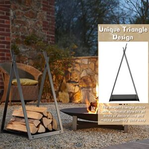 Goplus 16” Triangle Firewood Rack, Outdoor Small Decorative Firewood Holder with Raised Base, Firewood Storage Carrier Log Rack for Indoor Fireplace, Fire Pit, Wood Stove