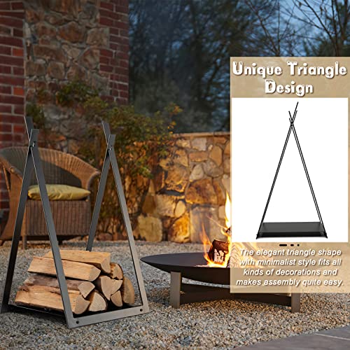 Goplus 16” Triangle Firewood Rack, Outdoor Small Decorative Firewood Holder with Raised Base, Firewood Storage Carrier Log Rack for Indoor Fireplace, Fire Pit, Wood Stove