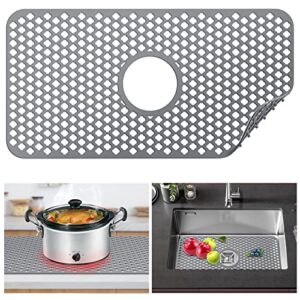 Kitchen Sink Mats, FALALA Sink Protectors for Kitchen Sink, Non-slip Silicone Sink Mats for Bottom of Farmhouse Stainless Steel Porcelain Sink Center Drain (24.8"x 13",Grey)