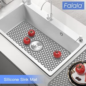 Kitchen Sink Mats, FALALA Sink Protectors for Kitchen Sink, Non-slip Silicone Sink Mats for Bottom of Farmhouse Stainless Steel Porcelain Sink Center Drain (24.8"x 13",Grey)