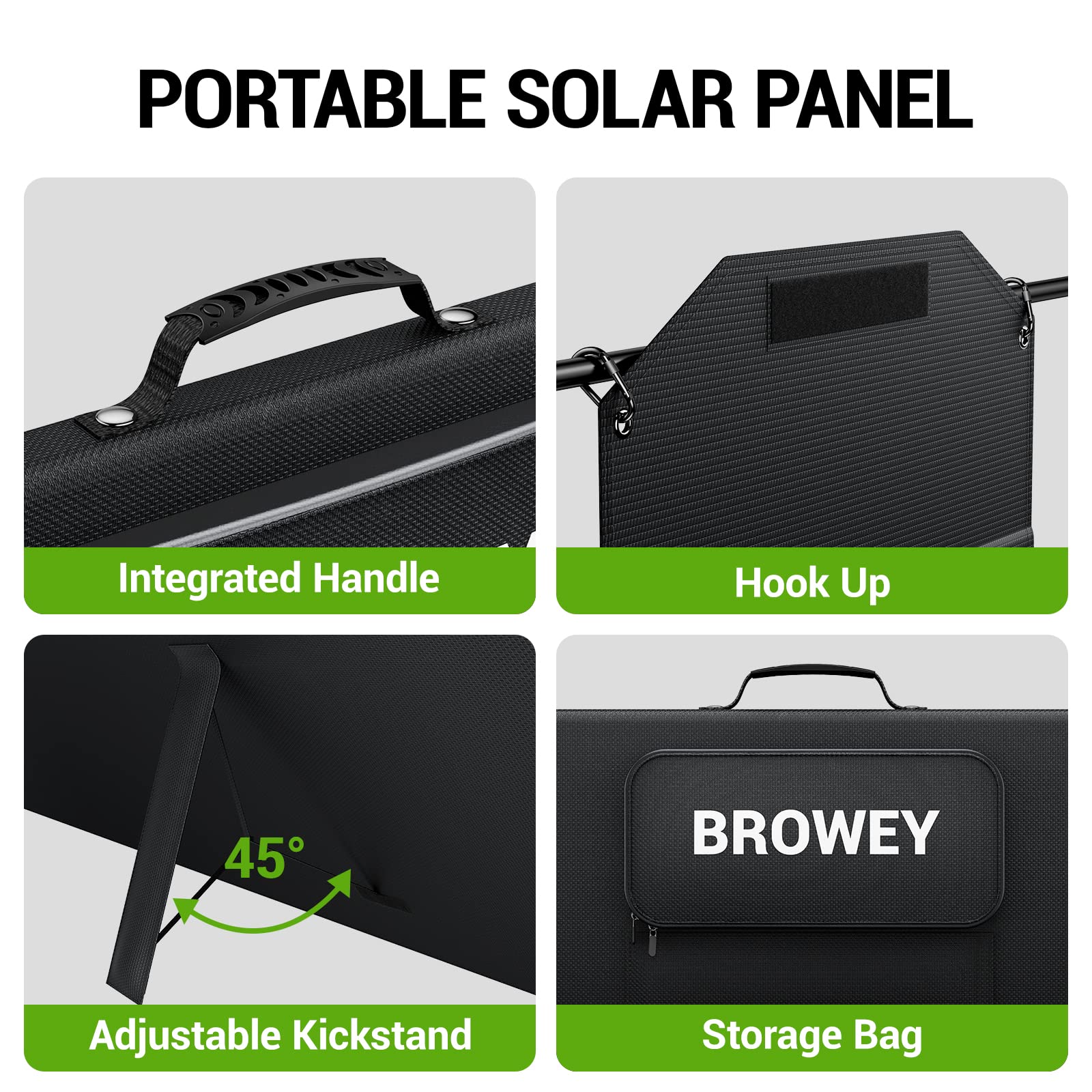 BROWEY Portable 120W Solar Panel Kit, Foldable High Efficiency Solar Charger with Adjustable Stand, USB/TYPE-C/DC Outputs, IP68 Waterproof for Power Staion Outdoor RV Camping Van Off-Grid Solar Backup