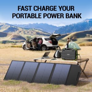BROWEY Portable 120W Solar Panel Kit, Foldable High Efficiency Solar Charger with Adjustable Stand, USB/TYPE-C/DC Outputs, IP68 Waterproof for Power Staion Outdoor RV Camping Van Off-Grid Solar Backup