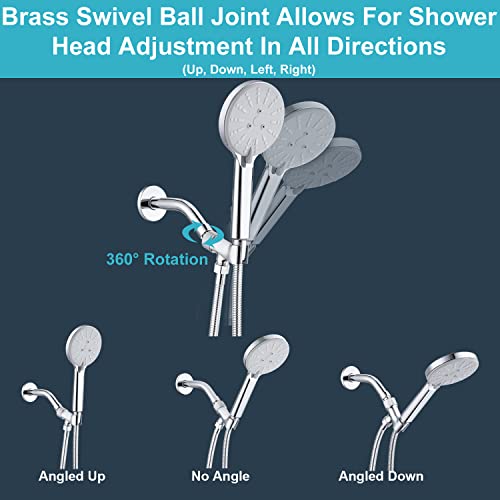 Metal Shower Head Holder for Hand Held Showerhead, Adjustable Shower Arm Mount for Connecting Shower Arm and Shower Hose, Shower Arm Adapter Wand Bracket with Swivel Ball Connector (‎Polish Chrome)