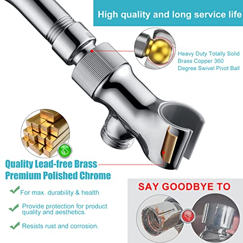 Metal Shower Head Holder for Hand Held Showerhead, Adjustable Shower Arm Mount for Connecting Shower Arm and Shower Hose, Shower Arm Adapter Wand Bracket with Swivel Ball Connector (‎Polish Chrome)