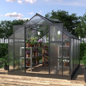 amerlife 8x10x7.5 ft polycarbonate greenhouse 2 sliding doors 2 vent window walk-in premium greenhouse storage shed sunroom aluminum large hot house for outdoor garden backyard matte black