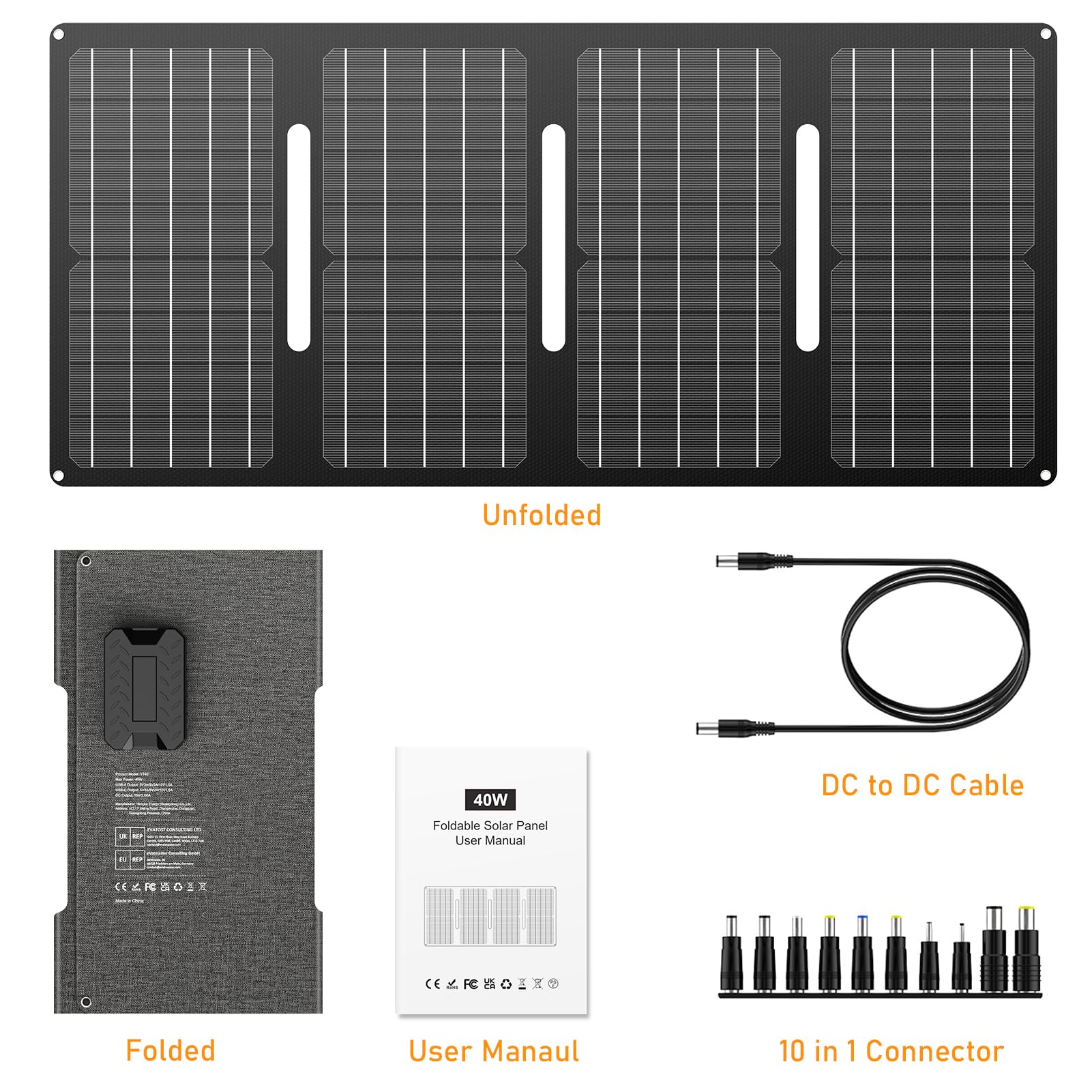 60W Foldable Solar Panel with 18V DC Output, Powkey Solar Charger with Stand and Carrying Bag, Portable Solar Panel for Power Stations with USB-A USB-C QC 3.0 for Outdoor Camping