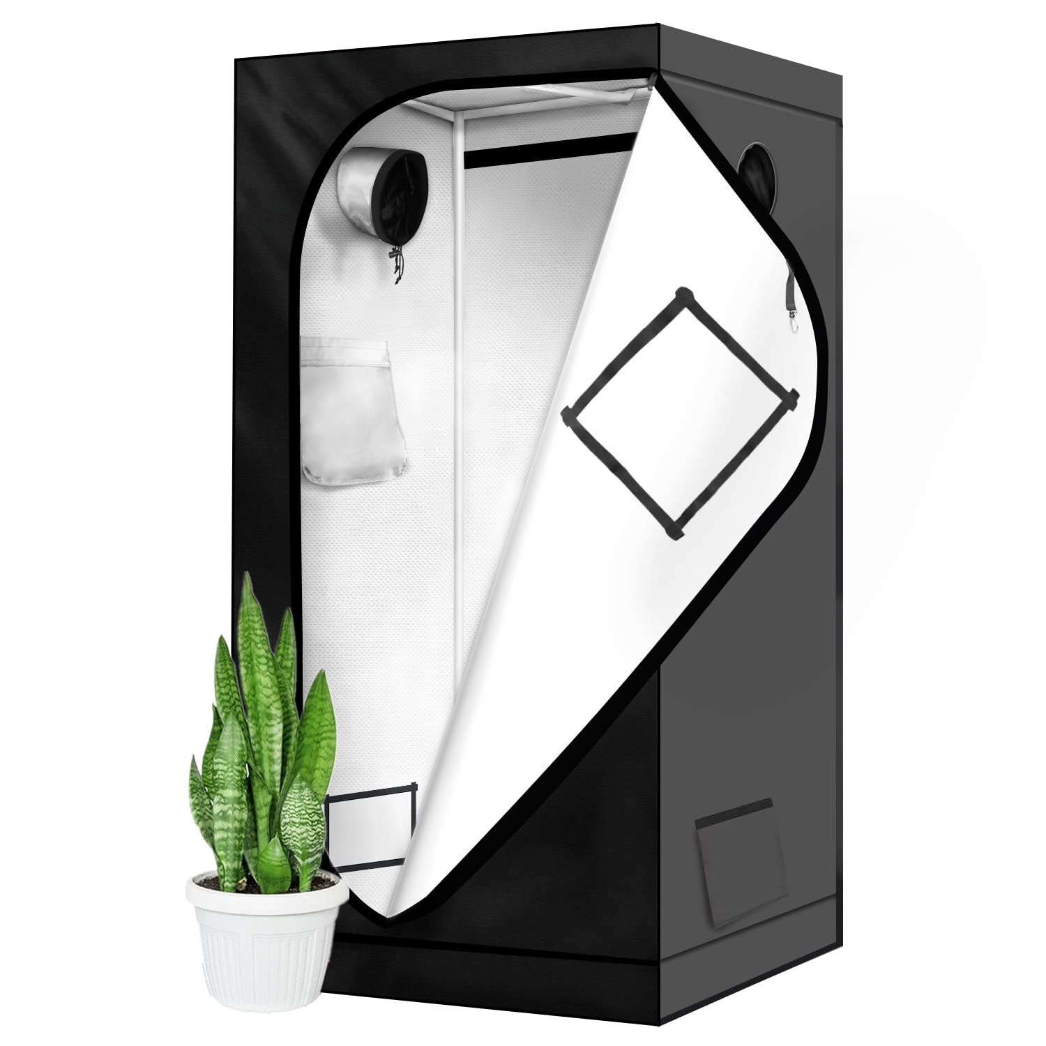 iPower Hydroponic Grow Tent, Water-Resistant Mylar, with Removable Floor Tray, Observation Window and Tool Bag, for Indoor Plant Seedling, Propagation, Blossom, 36" x 36" x 72", Black