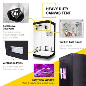 iPower Hydroponic Grow Tent, Water-Resistant Mylar, with Removable Floor Tray, Observation Window and Tool Bag, for Indoor Plant Seedling, Propagation, Blossom, 36" x 36" x 72", Black