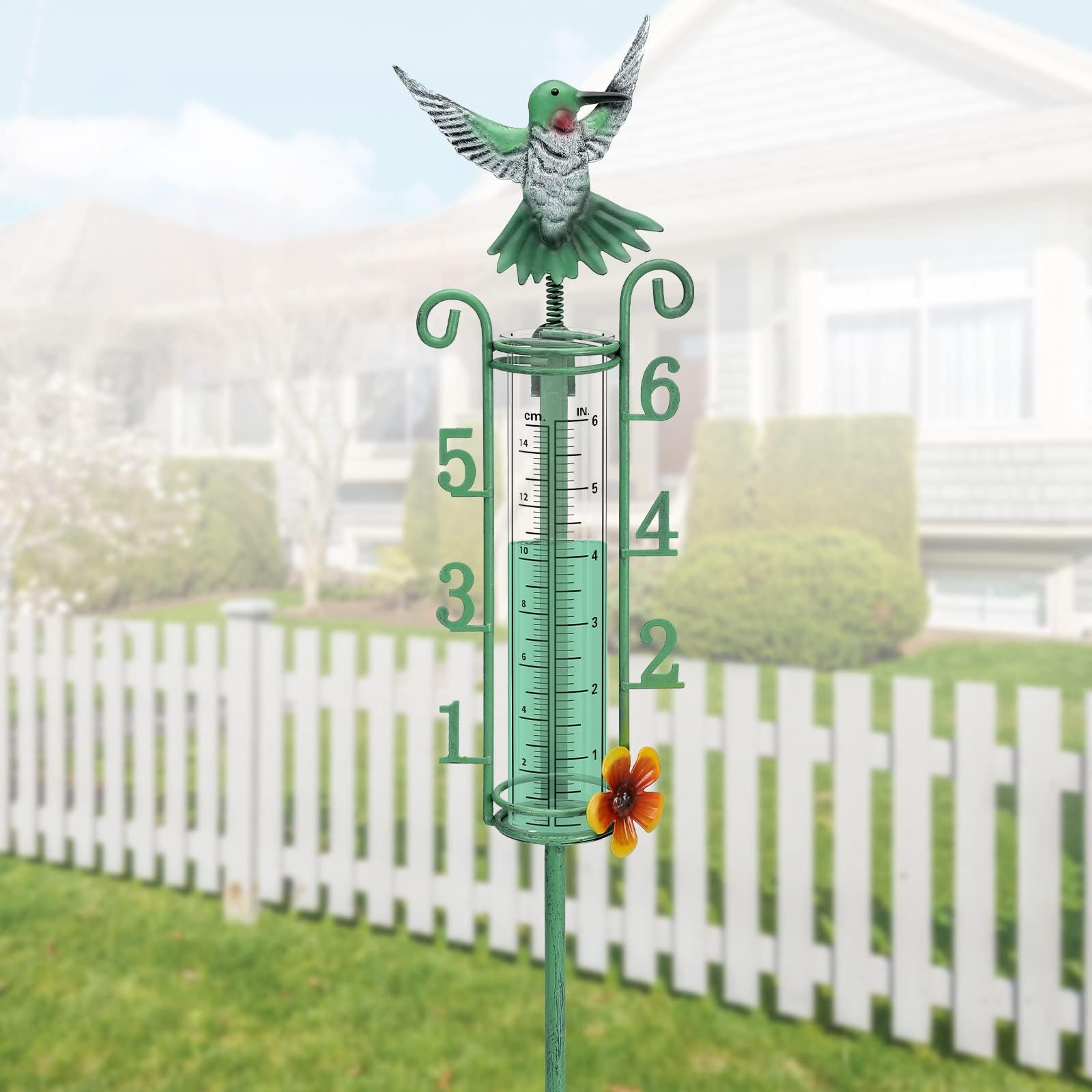 APSOONSELL Rain Gauge Outdoor - 6" Capacity Rain Gauges with Metal Stake, Green Rain Gauge Large Numbers Easy to Read for Garden Yard Lawn Decoration