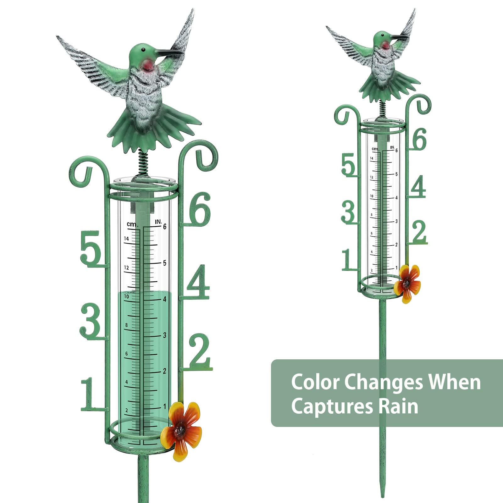 APSOONSELL Rain Gauge Outdoor - 6" Capacity Rain Gauges with Metal Stake, Green Rain Gauge Large Numbers Easy to Read for Garden Yard Lawn Decoration