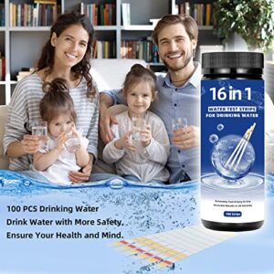 Drinking Water Test Strips, 16 in 1 Water Testing Kits for Drinking Water, 100 PCS Tap and Well Water Test Kit Easy Testing for PH, Hardness, Chlorine, Lead, Iron, Copper, Nitrate, Nitrite and More