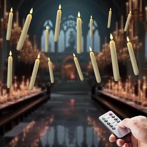 5plots Flameless Taper Candles Flickering with Remote Timer, 7 Inch Ivory Battery Operated Led Taper Candles, 6Pcs Plastic Roman Column Floating Taper Candles, Candlesticks for Halloween Christmas