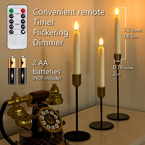 5plots Flameless Taper Candles Flickering with Remote Timer, 7 Inch Ivory Battery Operated Led Taper Candles, 6Pcs Plastic Roman Column Floating Taper Candles, Candlesticks for Halloween Christmas