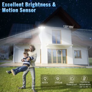 FLITI Motion Sensor Outdoor Lights,2500LM Remote Control Security Flood Lights with Always ON Mode,Adjustable 3 Lamp Heads,Dusk to Dawn,IP65 Waterproof for Garage,Yard,Porch