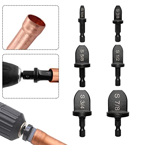 6PCS HVAC Swaging Tool, HVAC Repairing Set Air Conditioner Copper Tube Expander Drill Bit Soft Copper tubing Tool bit with 1/4''， 3/8''，1/2''， 5/8''，3/4''，7/8'' Bits (6 Pcs)