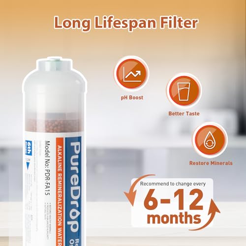 Puredrop PDR-FA15 Alkaline Water Filter Cartridge Replacement for Reverse Osmosis Systems, pH Balance and Minerals Restoration