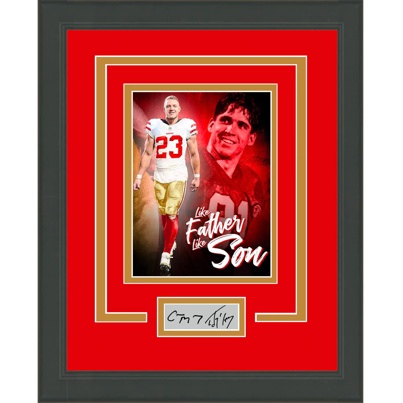 Framed Christian McCaffrey and Ed McCaffrey Facsimile Laser Engraved Signature Dual Auto San Francisco 49ers 14x17 Football Photo