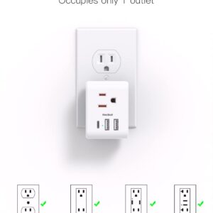 Multi Plug Outlet Extender, Power Strip Non Surge Protector Electric Outlet Splitter with 3 USB Wall Charger (1 USB C), Multiple Outlet Expander for Cruise, Dorm, Travel, Home, Office