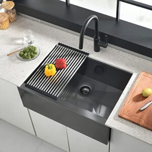 28 Inch Black Undermount Farmhouse Sink, Gabhar 28x20x10 Nano Black Stainless Steel Apron Front Farmhouse Sink GH023D+BG