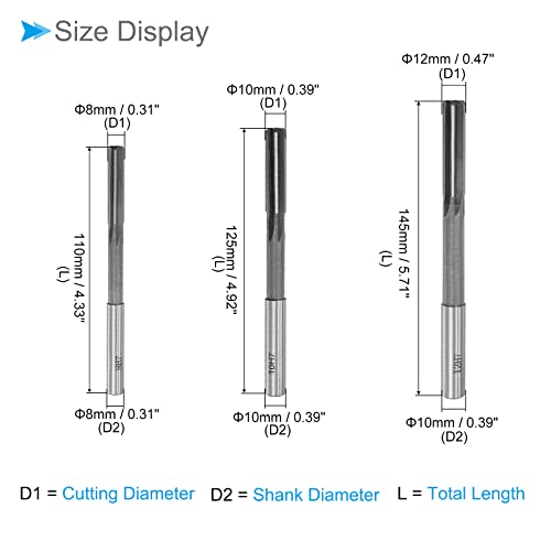 CoCud Chucking Reamers Set, 4mm 5mm 6mm 8mm 10mm 12mm Diameter H7, Milling Cutter - (Applications: for Lathe Drilling Machine), 6-Pieces