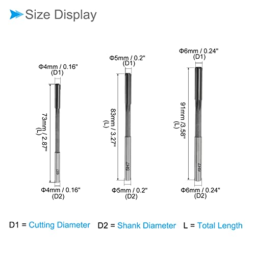 CoCud Chucking Reamers Set, 4mm 5mm 6mm 8mm 10mm 12mm Diameter H7, Milling Cutter - (Applications: for Lathe Drilling Machine), 6-Pieces